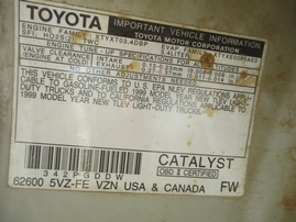 1999 TOYOTA TACOMA SR5 WHITE XTRA CAB 3.4L AT 4WD Z16490